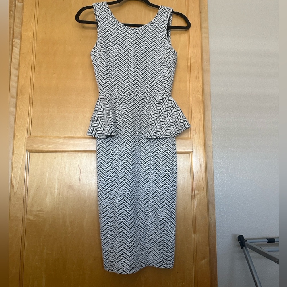 Windsor Black and White Chevron Peplum Dress